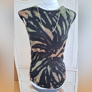 Sleeveless Black TIE DYE distressed Grunge Look Soft Rib Tunic Top Size XS